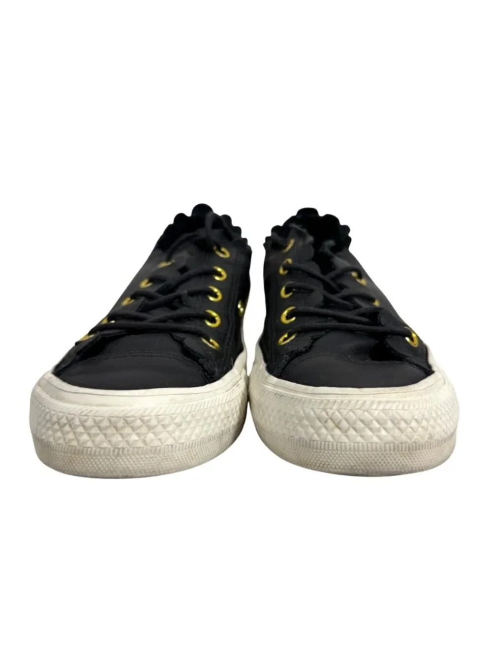 CONVERSE Chuck Taylor Black Leather Low Sneakers "Frilly Thrills" Women's Sz 5 - Picture 3 of 10
